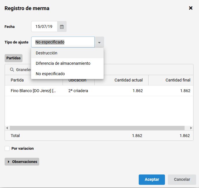 Registro merma